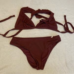Shade & Shore Brown Ruffled Bikini Set